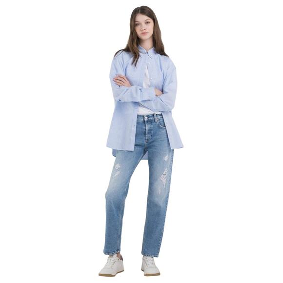 Replay BROKEN EDGE Straight Fit Jeans Distressed Boyfriend Fit Size 30 Blue - Picture 1 of 10